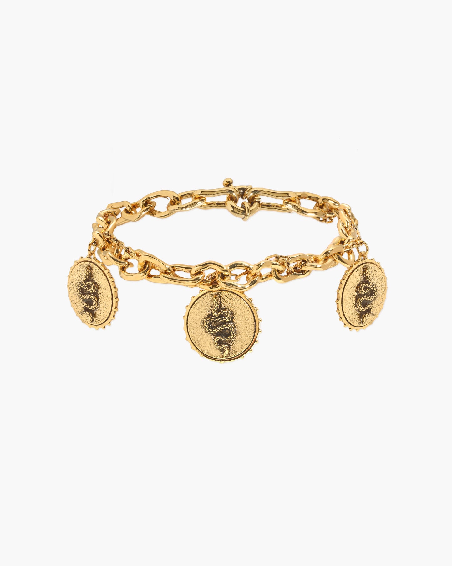 Trinity Snake Coin Double Chain Bracelet in Silver
