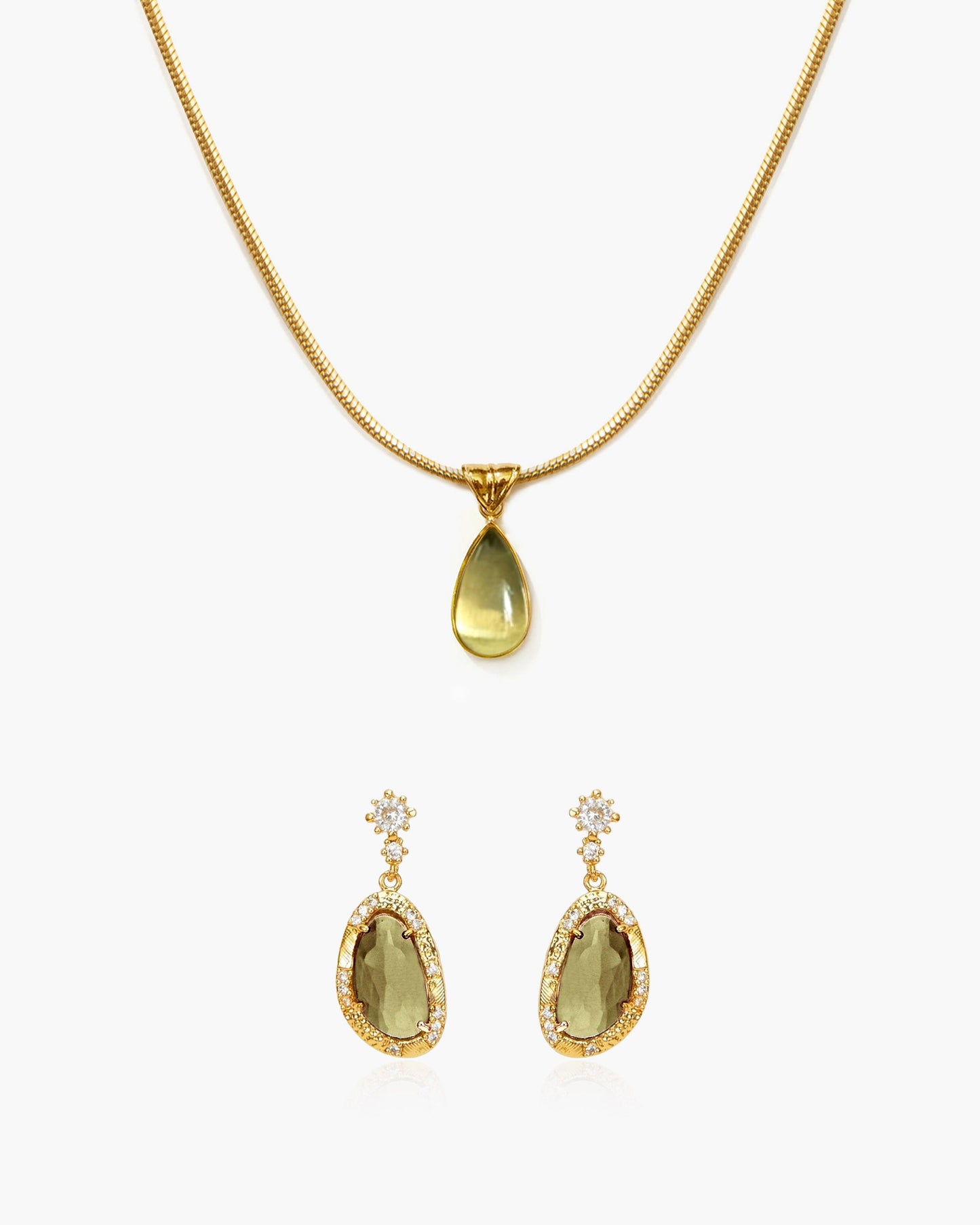 Waterdrop Necklace & Olive Marquise Earrings Set