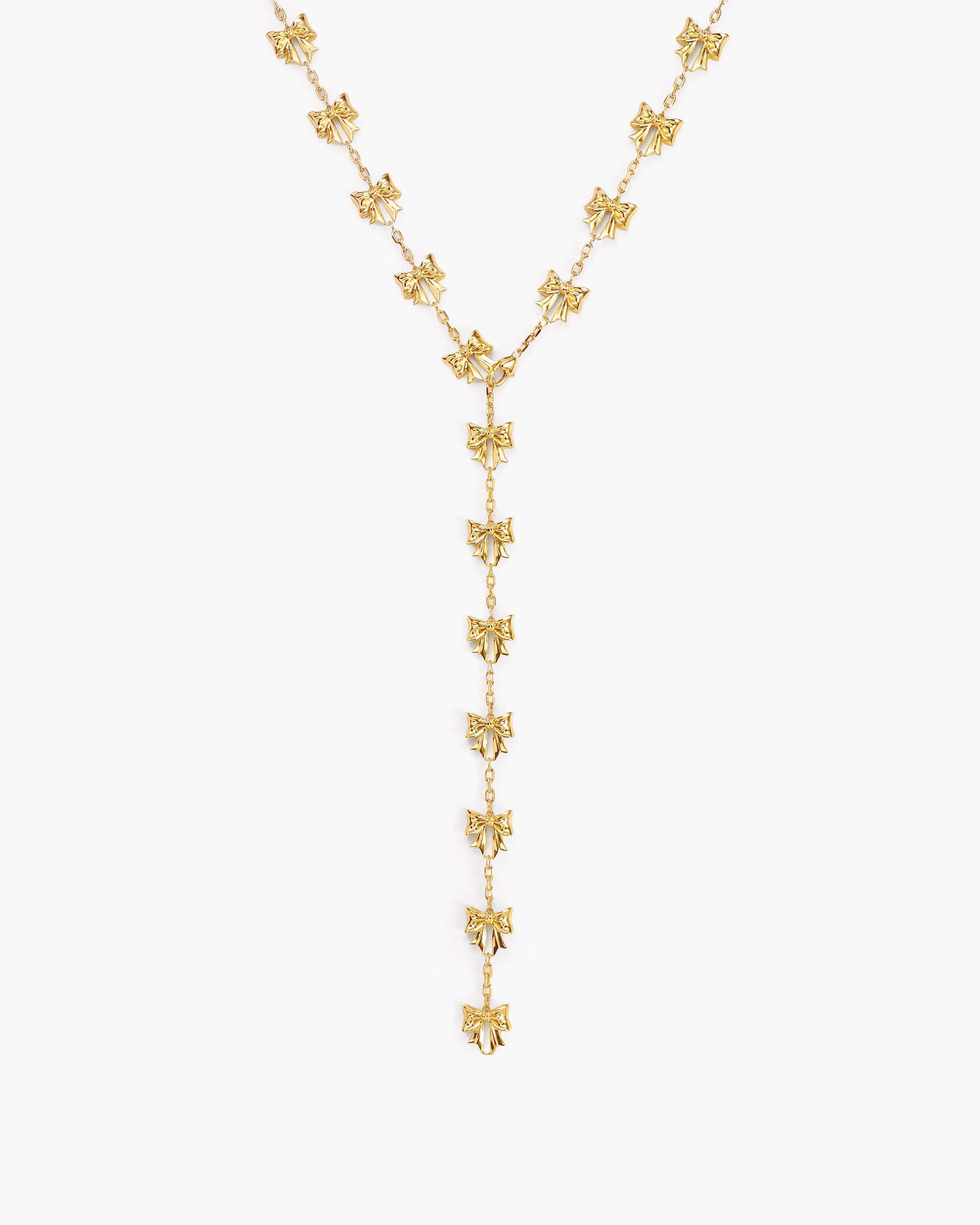 Bow Lariat Long Necklace in Silver