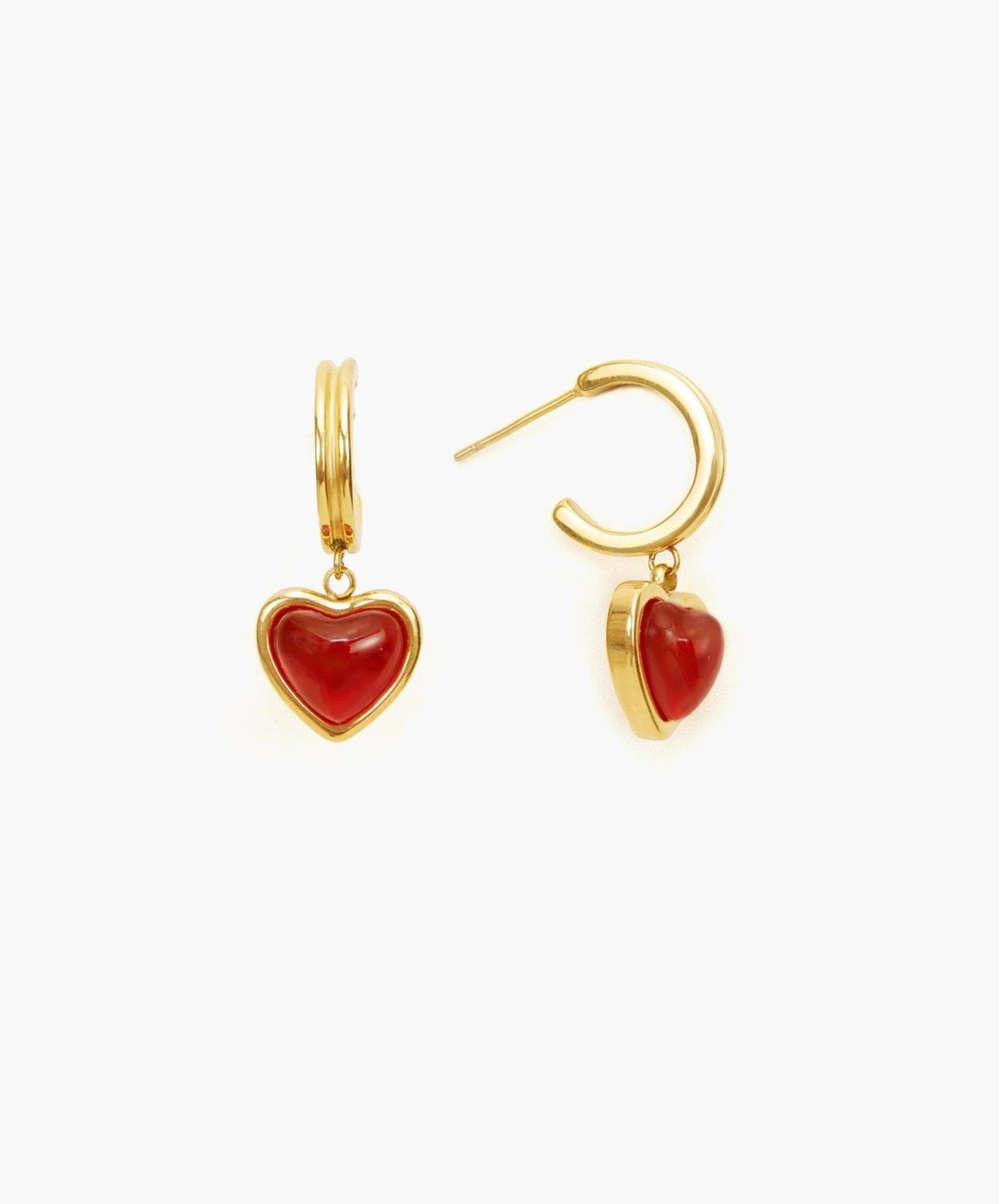 Silver Carnelian Stone Hoop Earrings