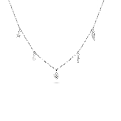 Written In The Sand Mini Charm Necklace (Silver)