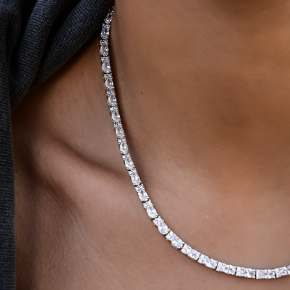 Diamond Mixed Oval Cut Tennis Necklace in White Gold - 3mm
