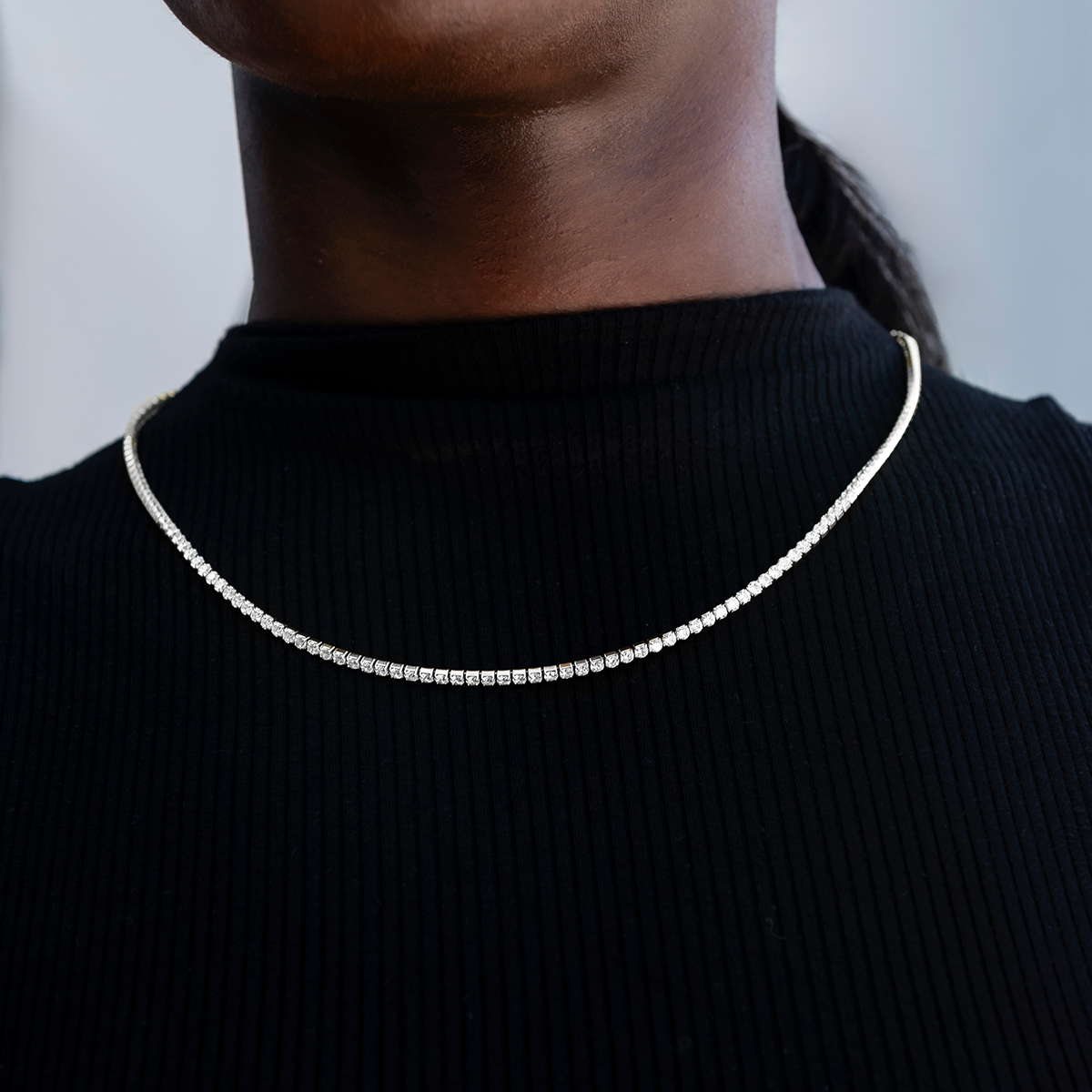 Complete Mini Tennis Essential Set - Adjustable Necklace + Bracelet with GLD Pouch in White Gold - Perfect Gift Set