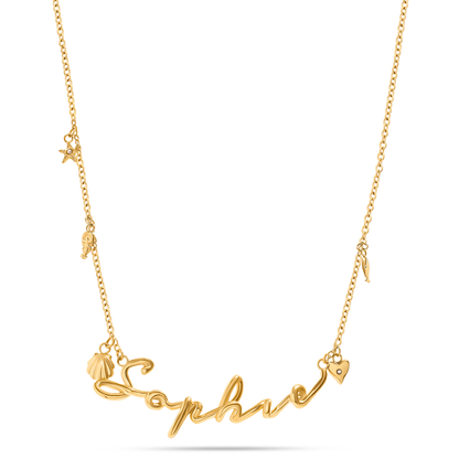 Written In The Sand Charm Name Necklace (Gold)