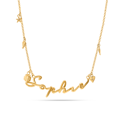 Written In The Sand Charm Name Necklace (Gold)