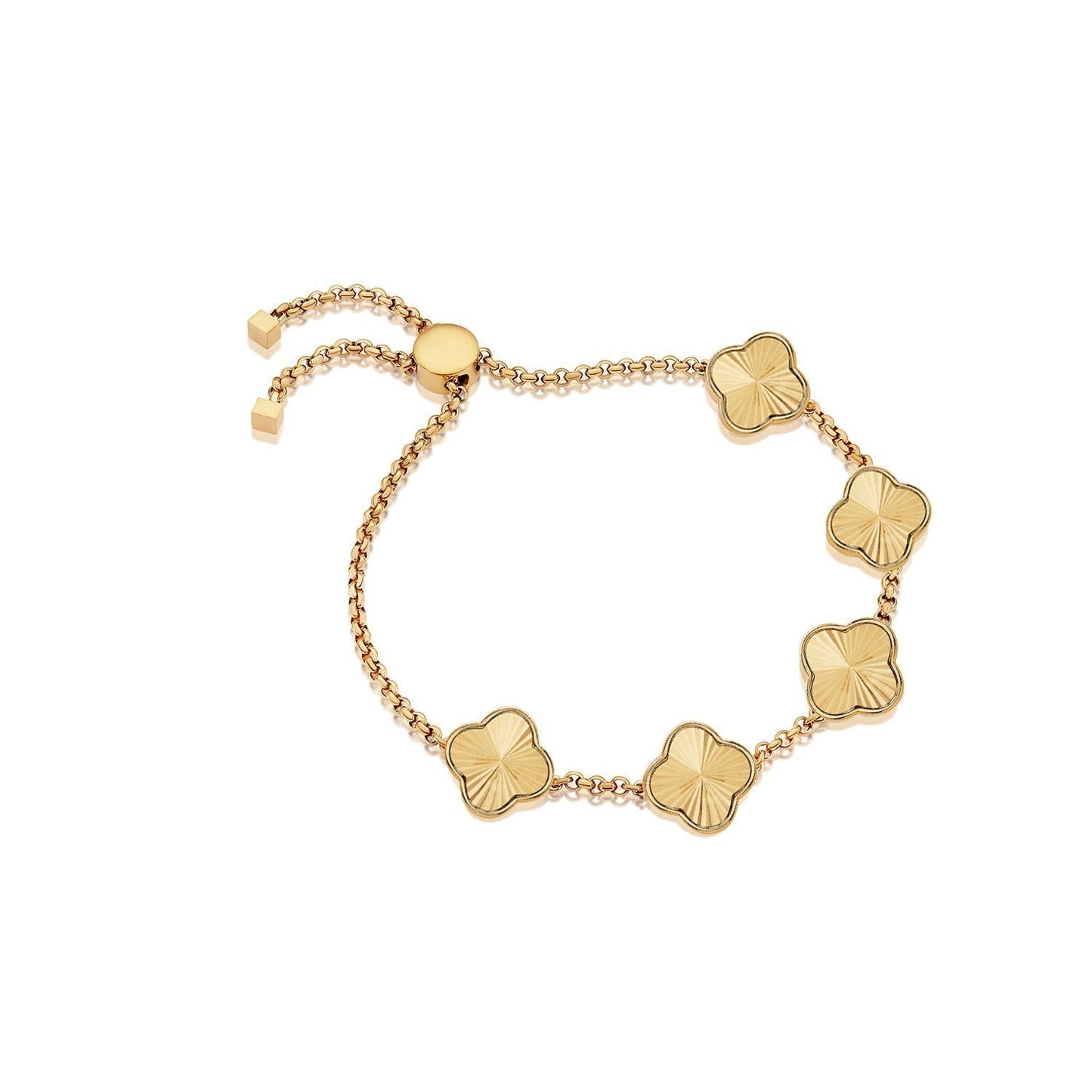 Textured Clover Custom Name Bracelet (Gold)