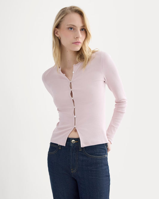 Luxe Rib Button-Up Top | Burnished Lilac