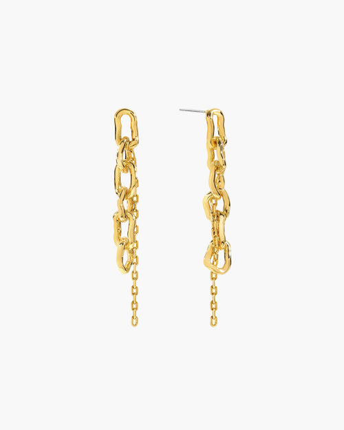 Molten Dual Chain Drop Earrings in Gold