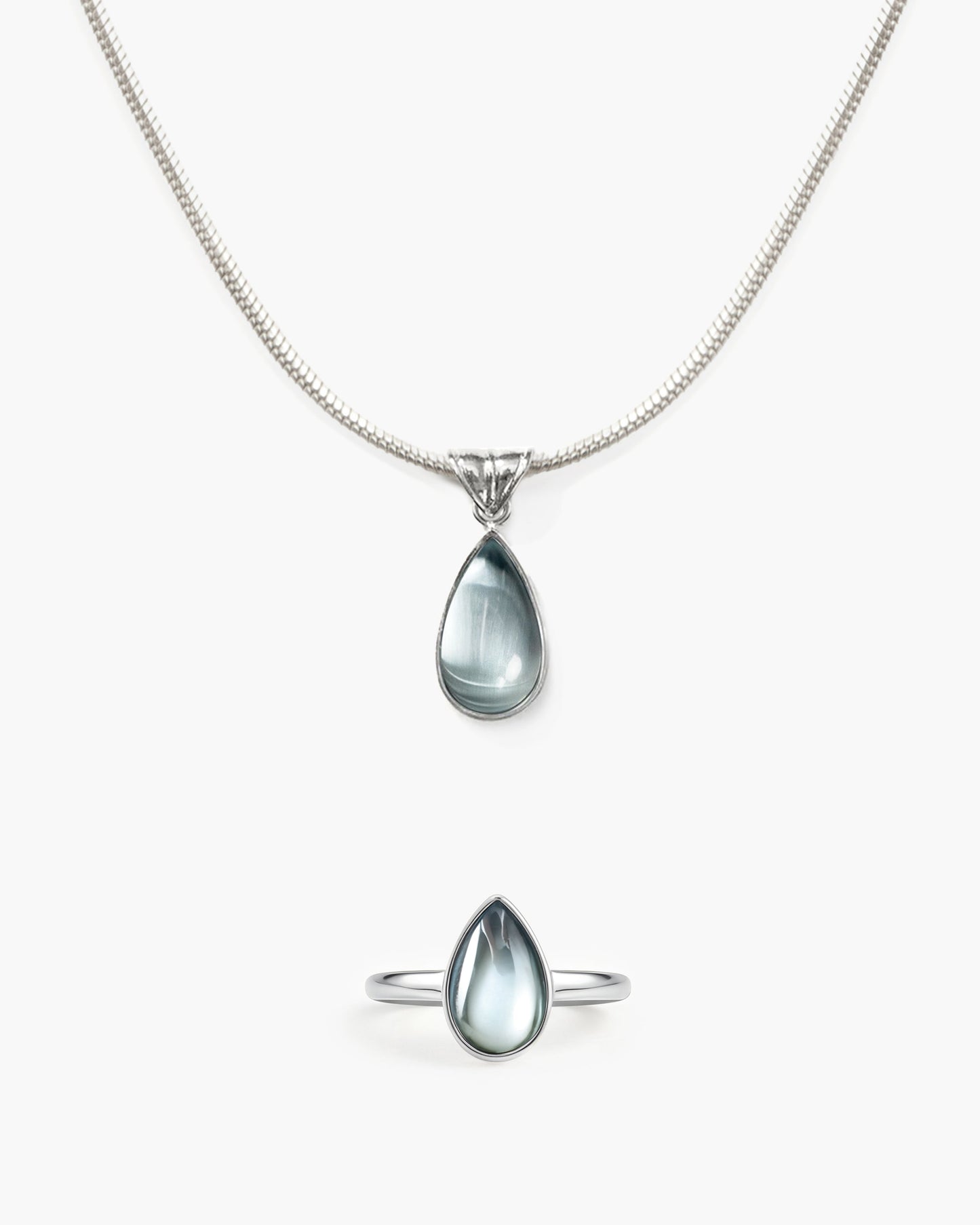 Waterdrop Necklace & Ring Set in Marine Blue