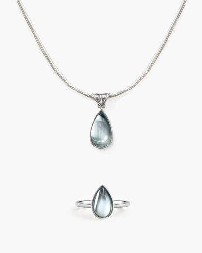 Waterdrop Necklace & Ring Set in Marine Blue