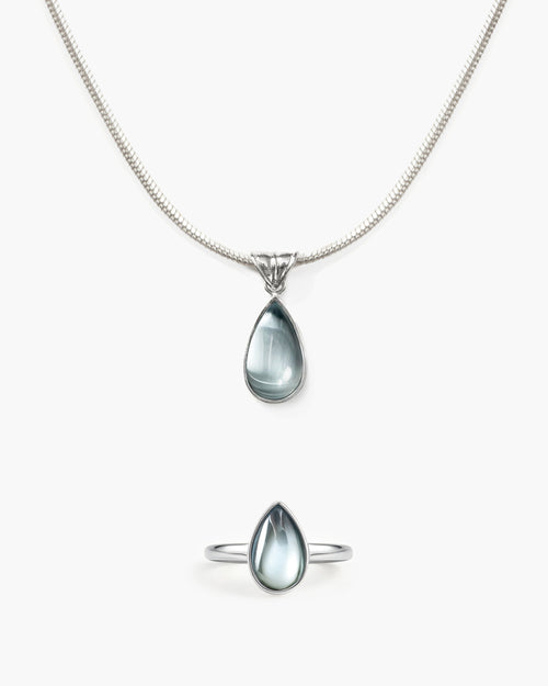 Waterdrop Necklace & Ring Set in Marine Blue