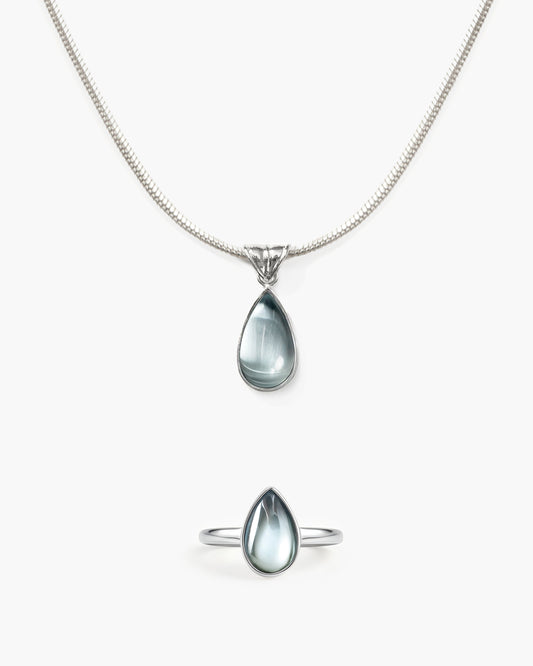 Waterdrop Necklace & Ring Set in Marine Blue