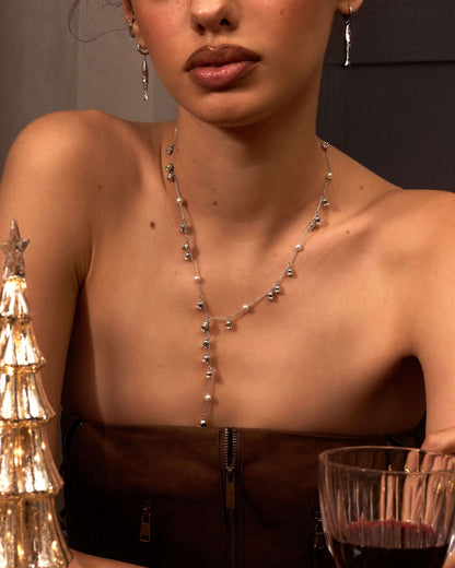 Lily of the Valley Pearl Lariat Necklace in Silver