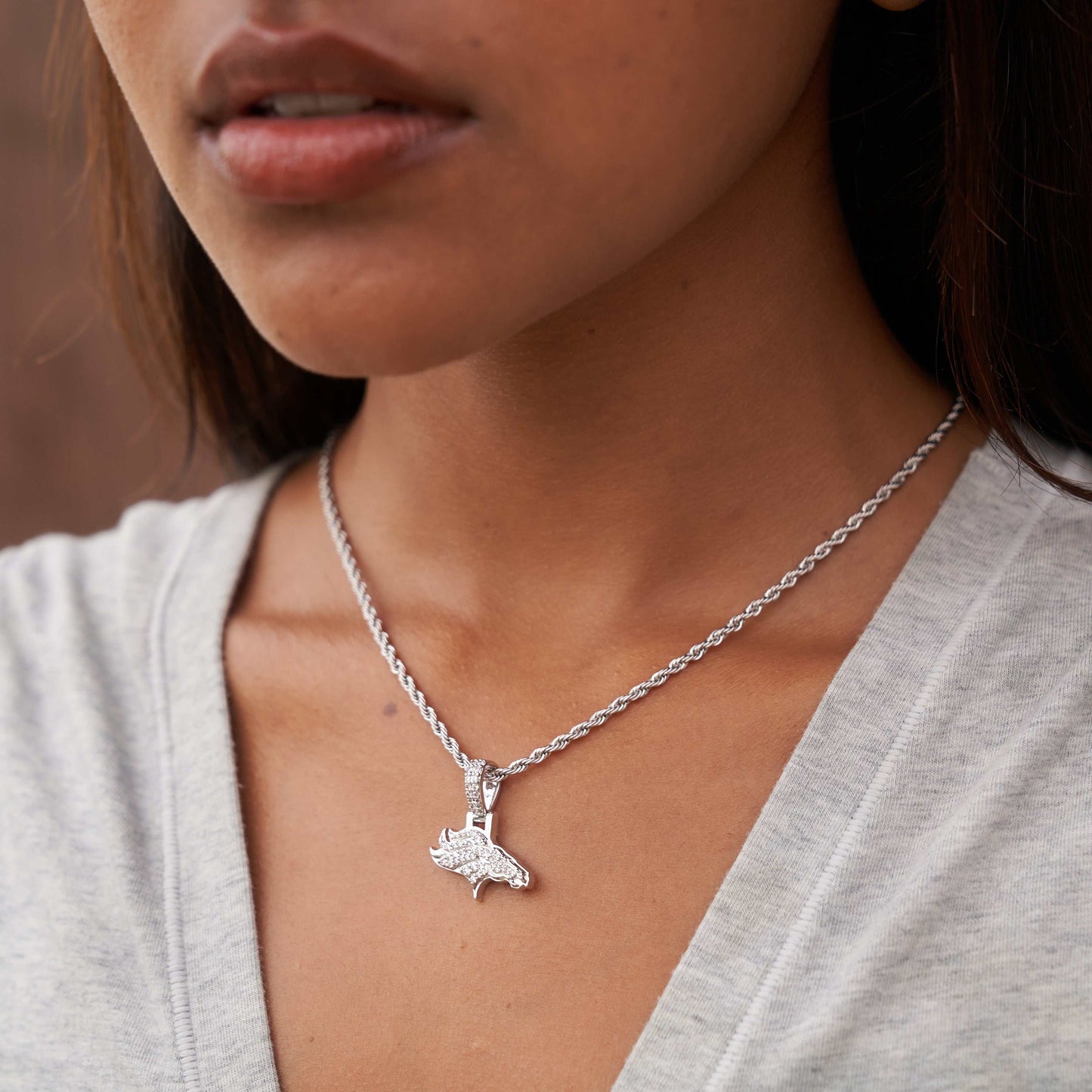 Denver Broncos Official NFL Micro Logo Pendant - White Gold