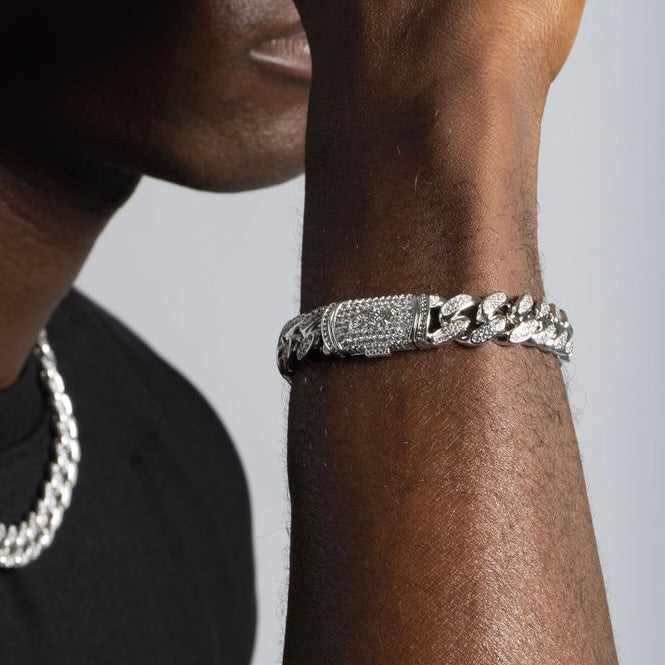 Diamond Cuban Chain + Bracelet Bundle in White Gold - 12mm
