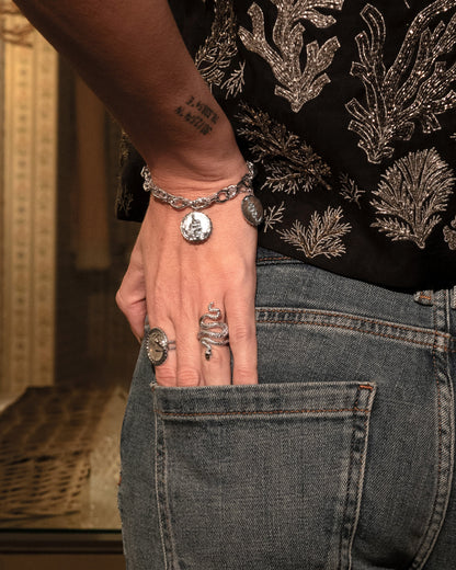 Trinity Snake Coin Double Chain Bracelet in Silver