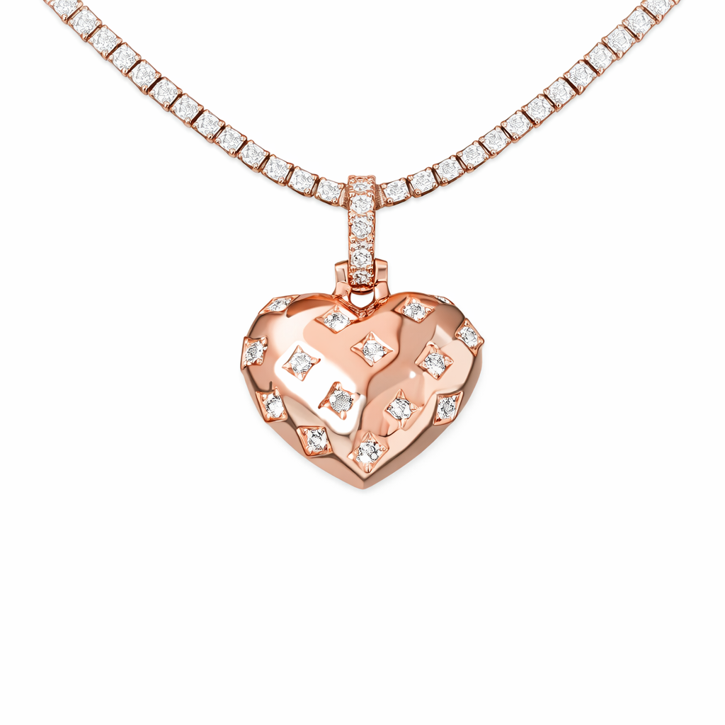 Diamond GLD Star Heart Pendant in Rose Gold