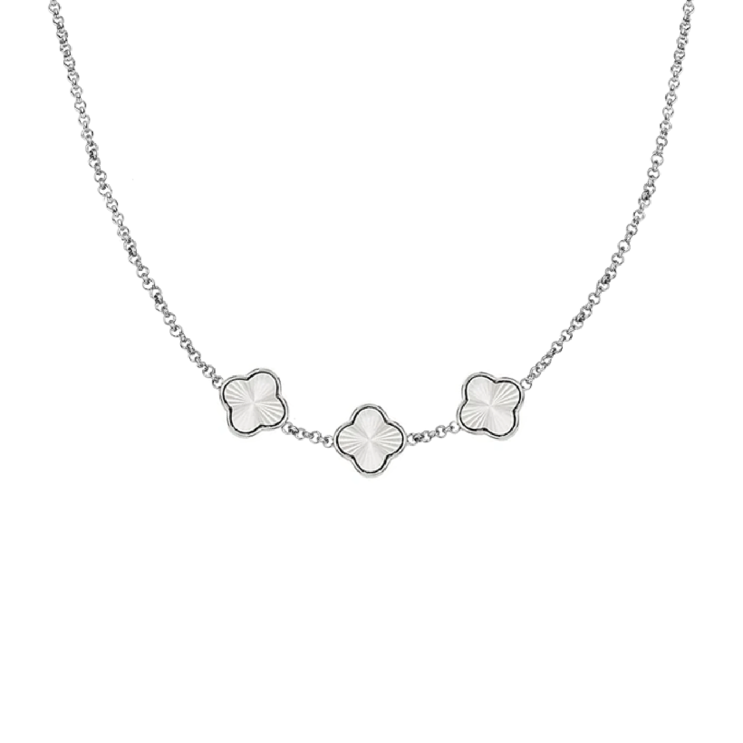 Textured Clover Custom Name Necklace (Silver)