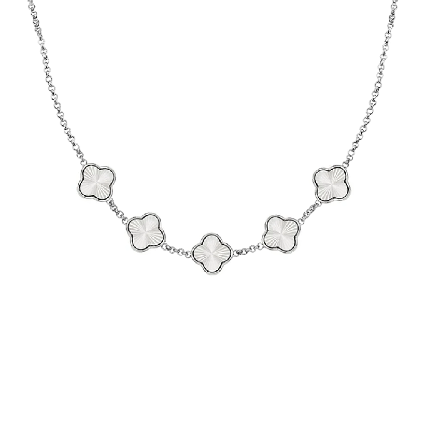 Textured Clover Custom Name Necklace (Silver)