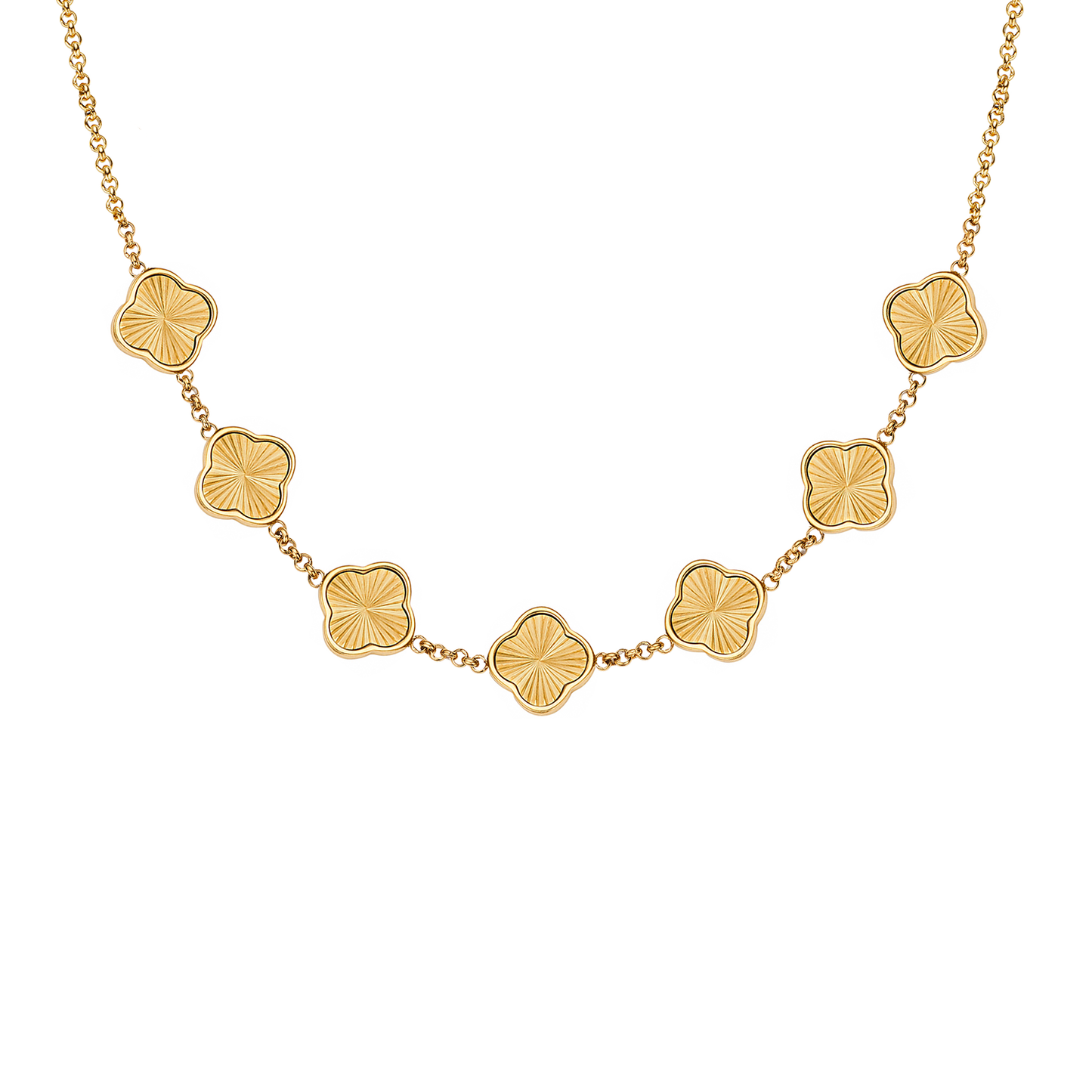 Textured Clover Custom Name Necklace (Gold)