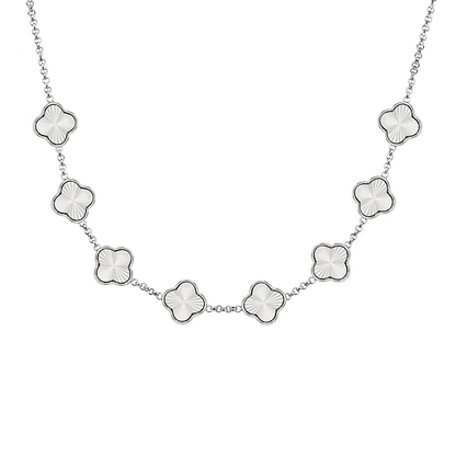 Textured Clover Custom Name Necklace (Silver)