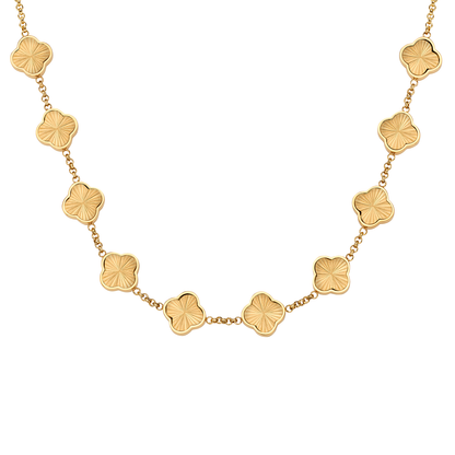 Textured Clover Custom Name Necklace (Gold)