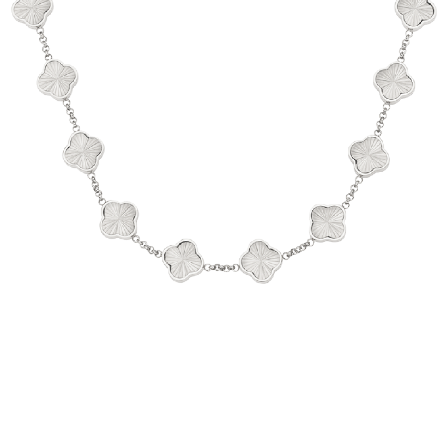 Textured Clover Custom Name Necklace (Silver)