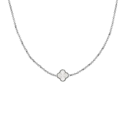 Textured Clover Custom Name Necklace (Silver)