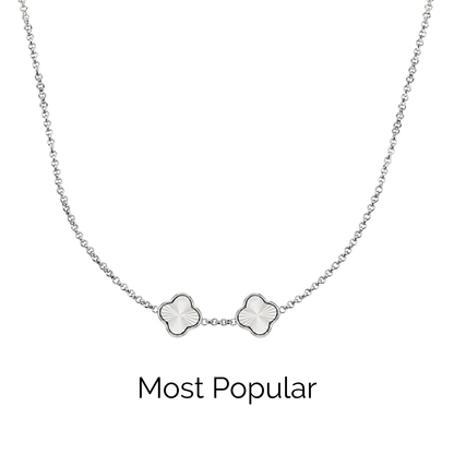 Textured Clover Custom Name Necklace (Silver)