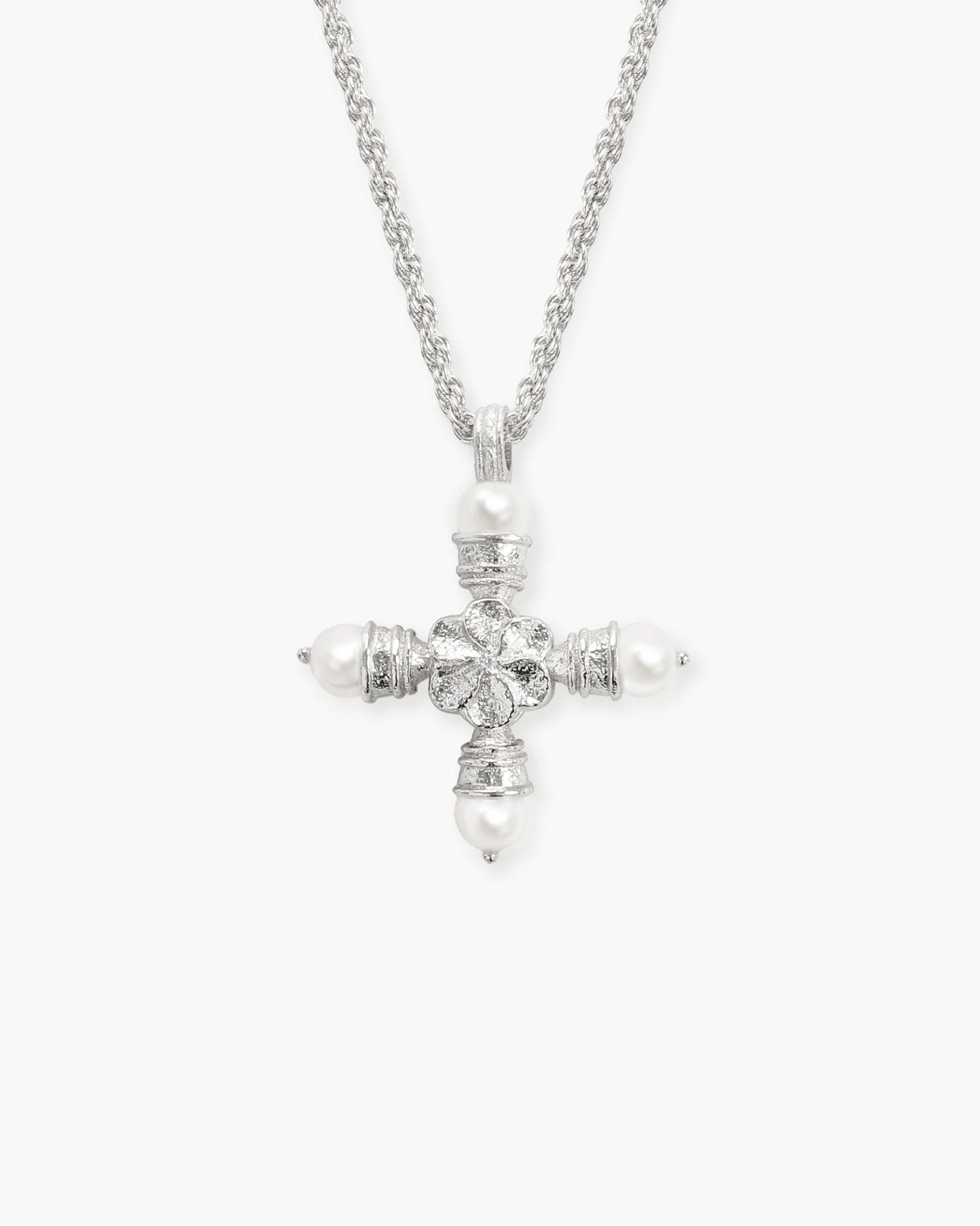 Florence Pearl Cross Necklace in Silver