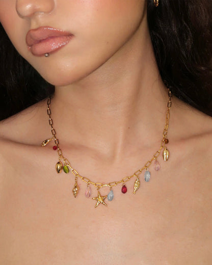 Coral Dancer Multi-charm Choker Necklace in Gold
