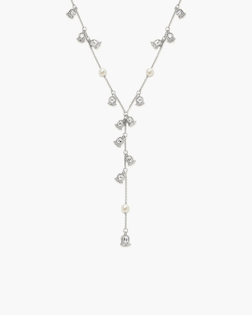 Lily of the Valley Pearl Lariat Necklace in Silver