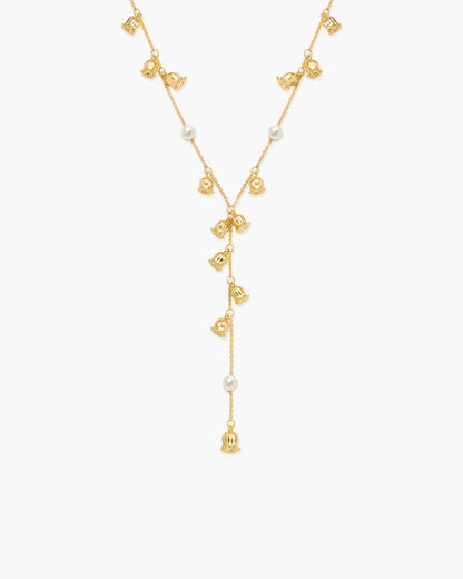 Lily of the Valley Pearl Lariat Necklace in Silver