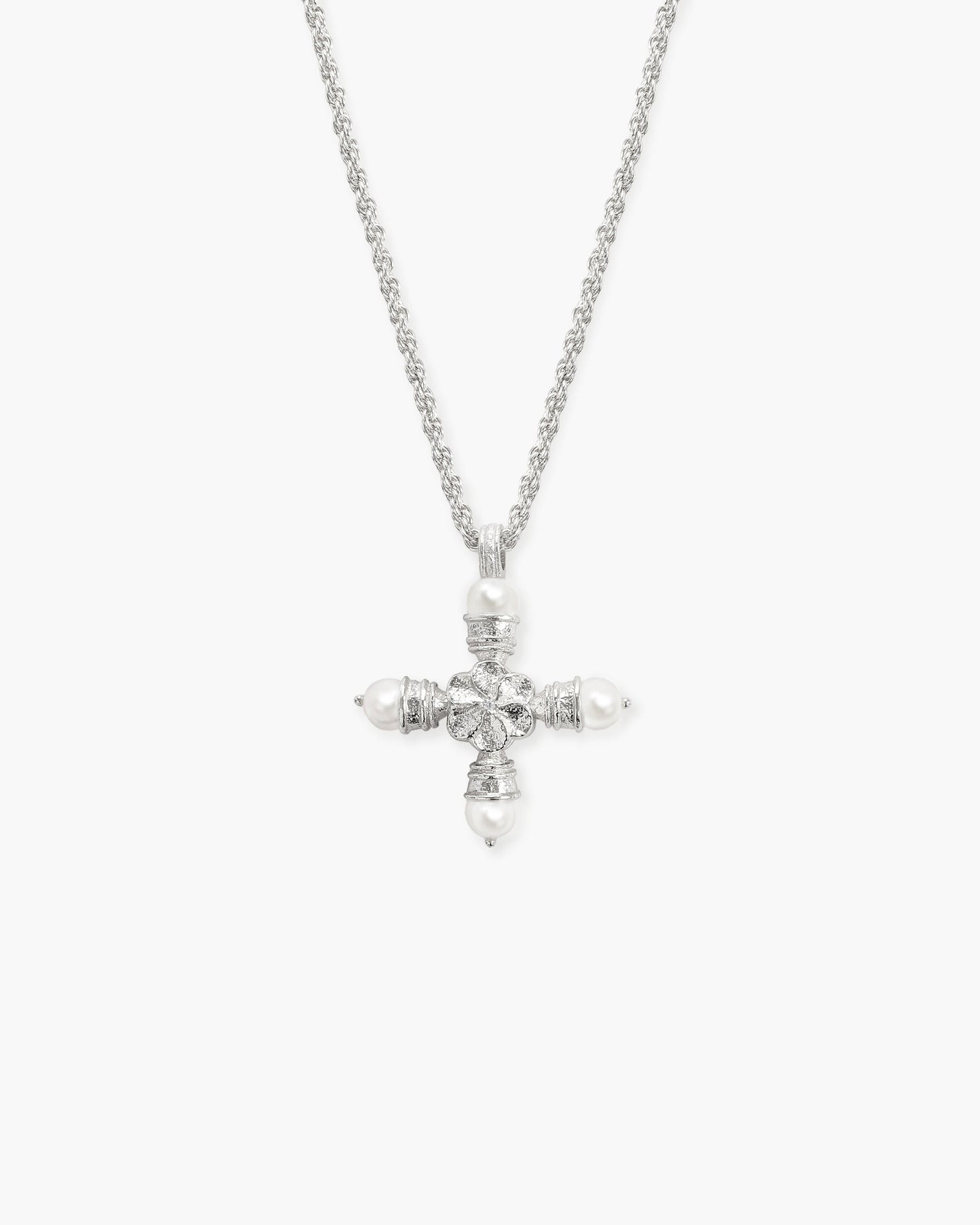 Florence Pearl Cross Necklace in Silver