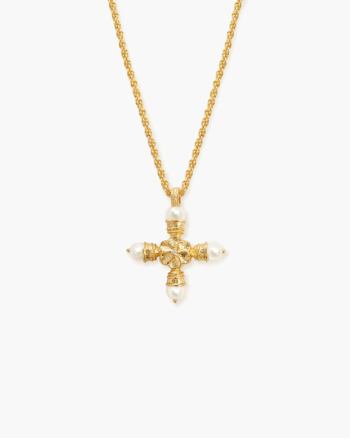 Florence Pearl Cross Necklace in Silver
