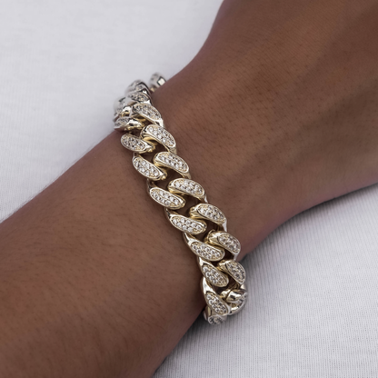 Diamond Cuban Link Bracelet in Yellow Gold- 12mm