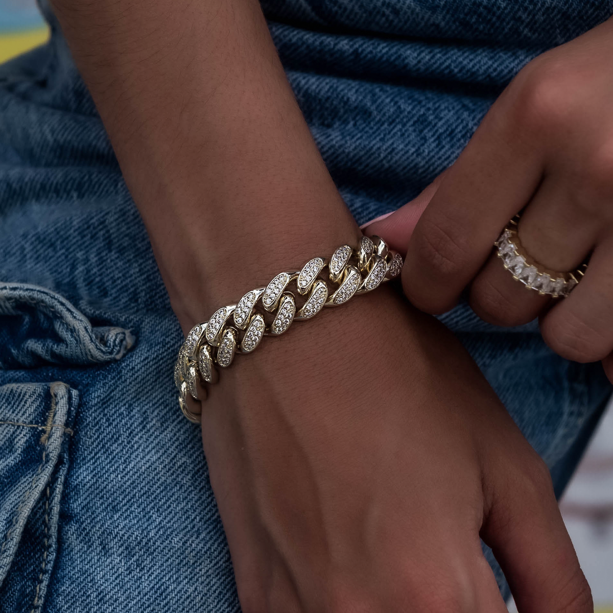 Diamond Cuban Link Bracelet in Yellow Gold- 12mm