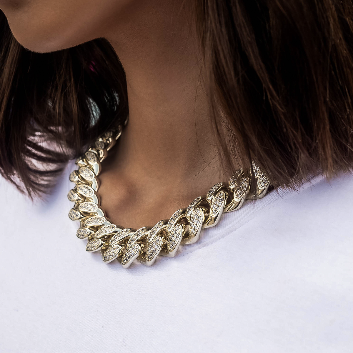 Diamond Cuban Link Necklace in Yellow Gold- 19mm
