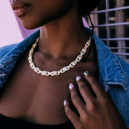 Diamond Cluster Mariner Necklace in Yellow Gold