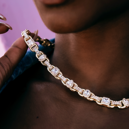 Diamond Cluster Mariner Necklace in Yellow Gold