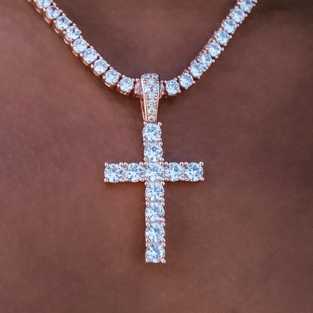 Diamond Cross Pendant in Rose Gold