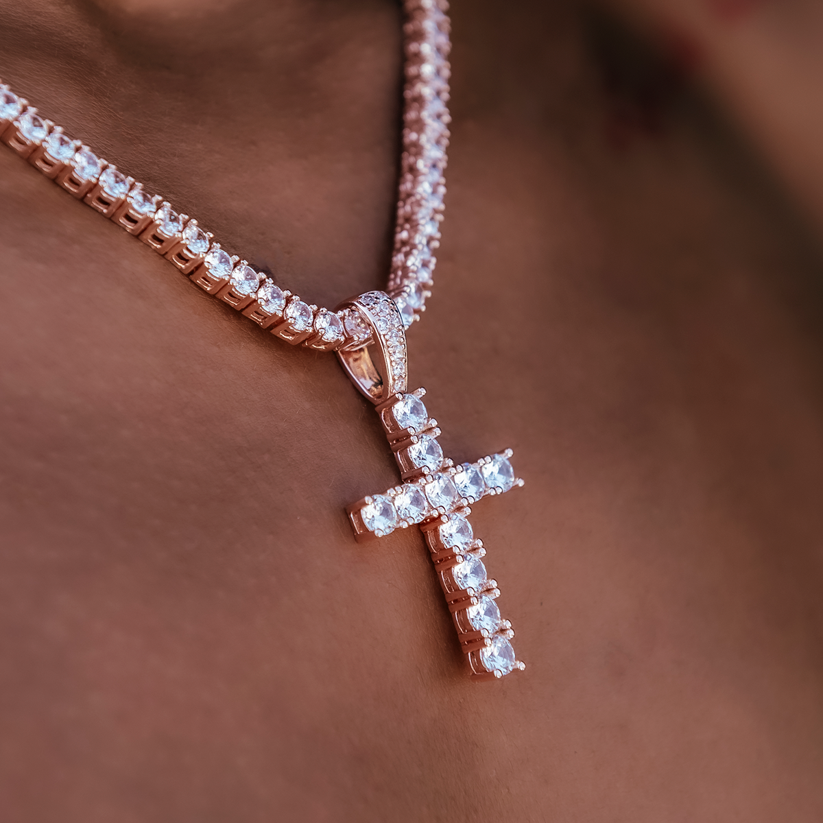Diamond Cross Pendant in Rose Gold