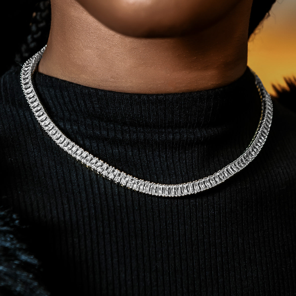 Diamond Baguette Tennis Necklace + Bracelet Bundle in White Gold- 6mm