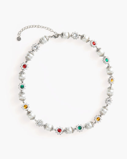 Daisy Pearl Necklace in Silver