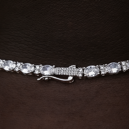Diamond Mixed Oval Cut Tennis Chain in White Gold - 3mm