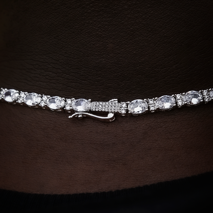 Diamond Mixed Oval Cut Tennis Chain in White Gold - 5mm