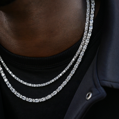 Diamond Mixed Oval Cut Tennis Chain in White Gold - 3mm
