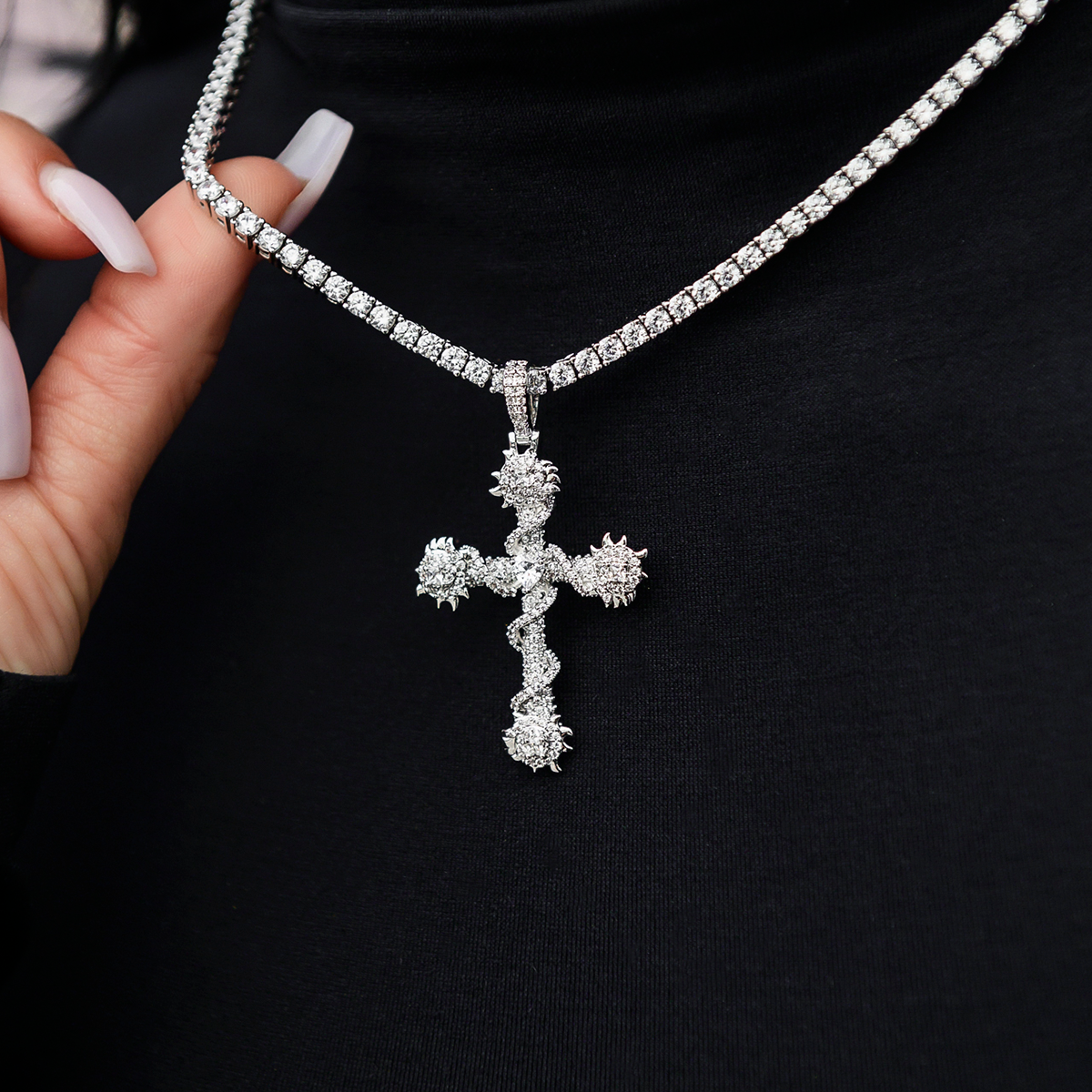 Crystal Iced Spiked Cross