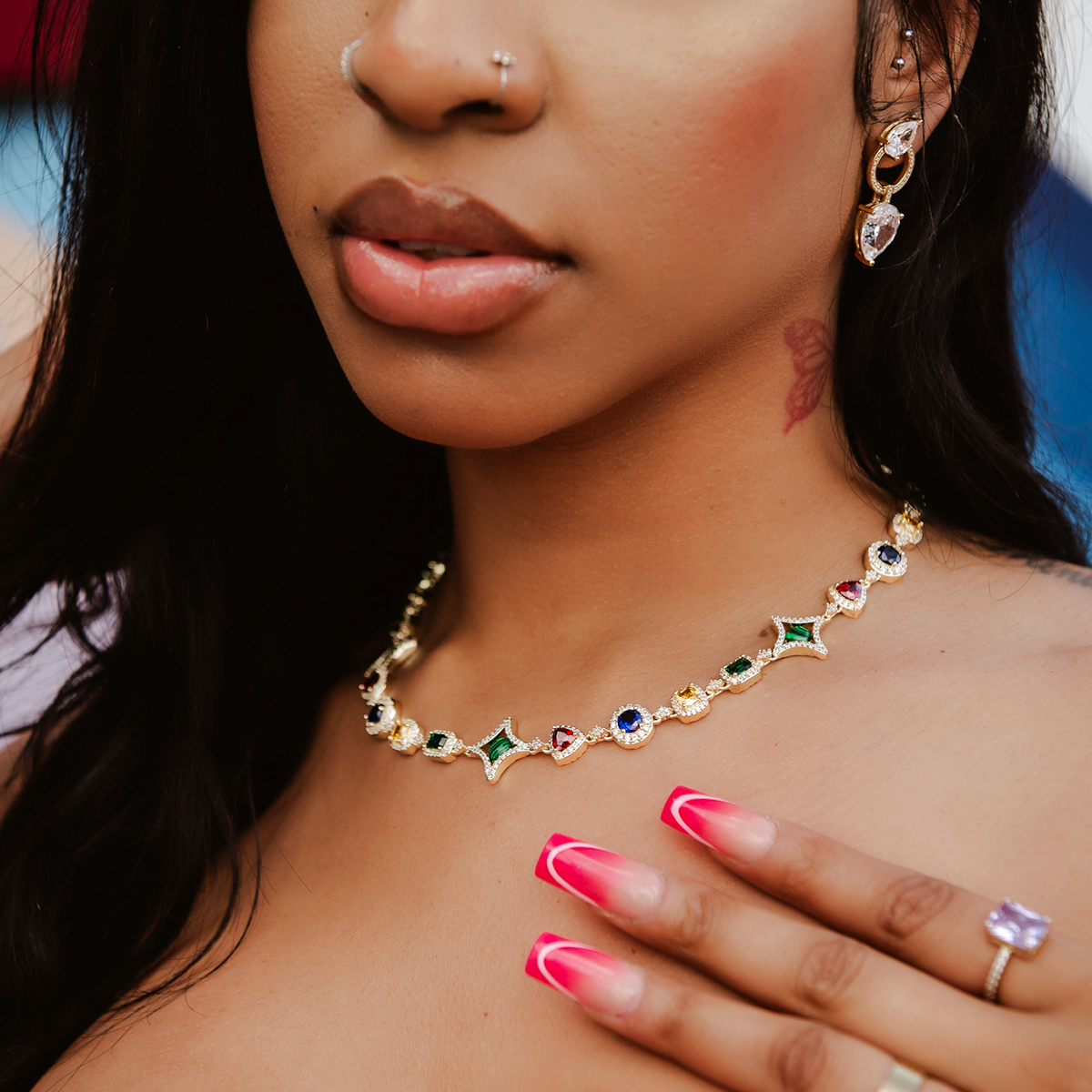 Colored Gemstone Necklace in Yellow Gold - 17mm