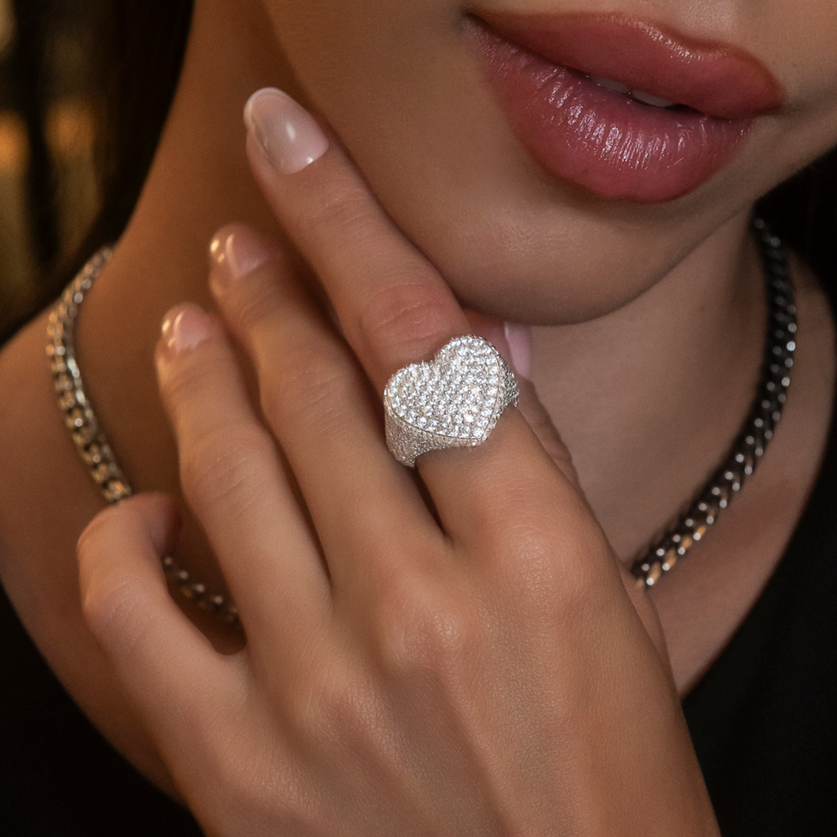 Diamond Heart Ring in White Gold Vermeil